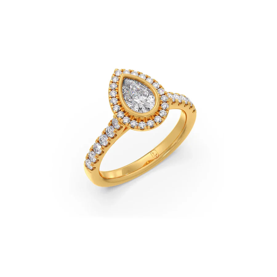 Gold Pear Diamond Ring for Women – Halo Setting with Sparkling Side Stones