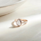 Gold Pear Diamond Ring for Women – Halo Setting with Sparkling Side Stones