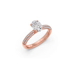 Oval Diamond Ring in White Gold – Triple Row Pavé Engagement Style