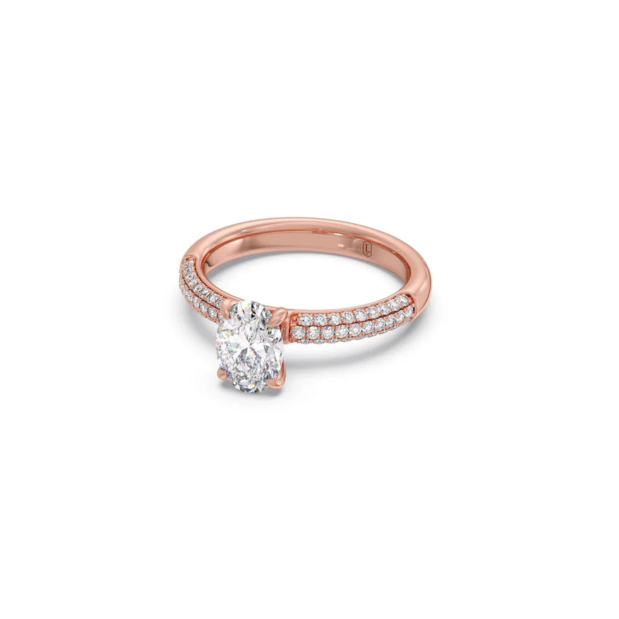 Oval Diamond Ring in White Gold – Triple Row Pavé Engagement Style