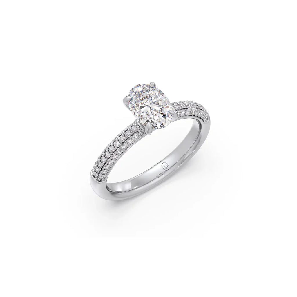 Oval Diamond Ring in White Gold – Triple Row Pavé Engagement Style