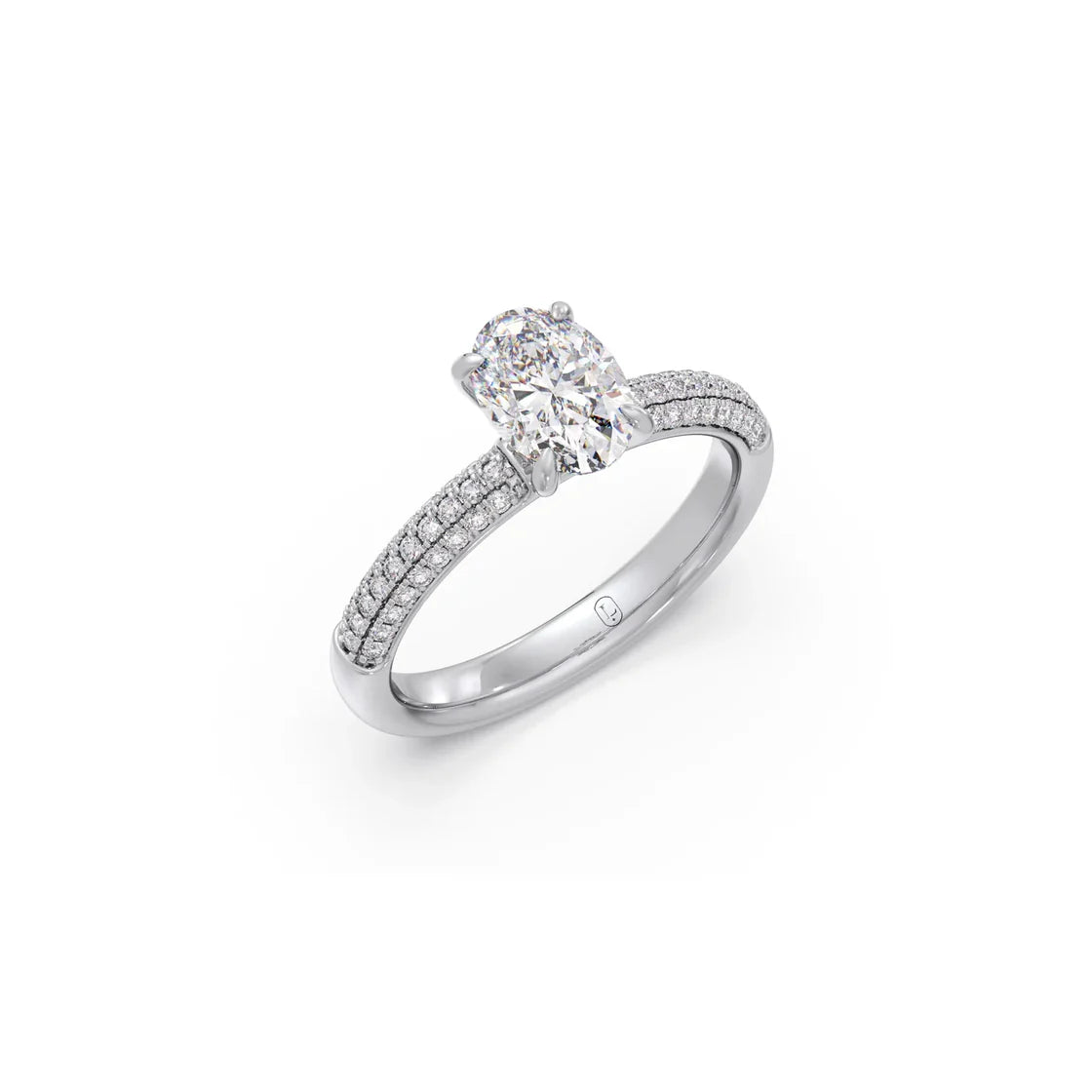 Oval Diamond Ring in White Gold – Triple Row Pavé Engagement Style