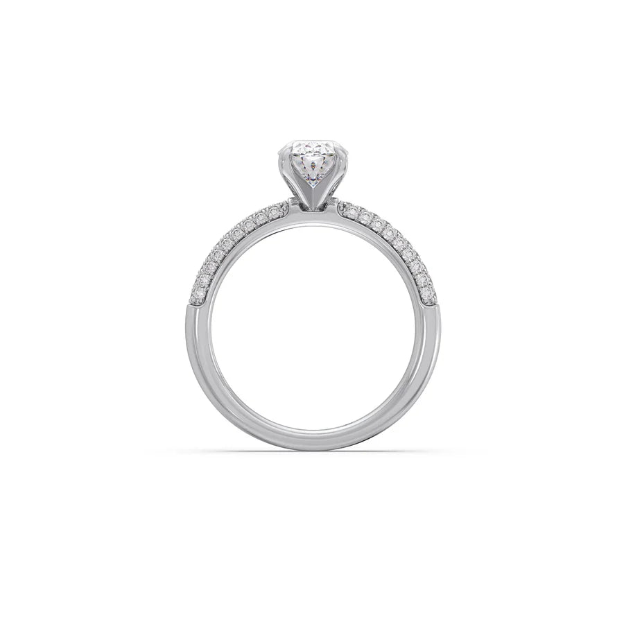 Oval Diamond Ring in White Gold – Triple Row Pavé Engagement Style