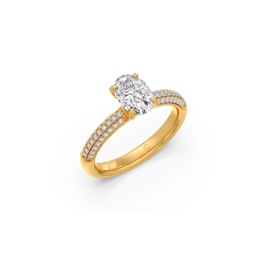 Oval Diamond Ring in White Gold – Triple Row Pavé Engagement Style
