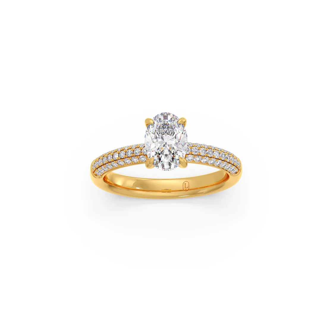 Oval Diamond Ring in White Gold – Triple Row Pavé Engagement Style