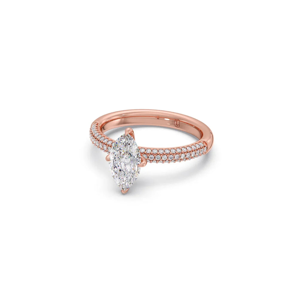 Marquise Diamond Engagement Ring in Yellow Gold – Pave Band Ring for Women