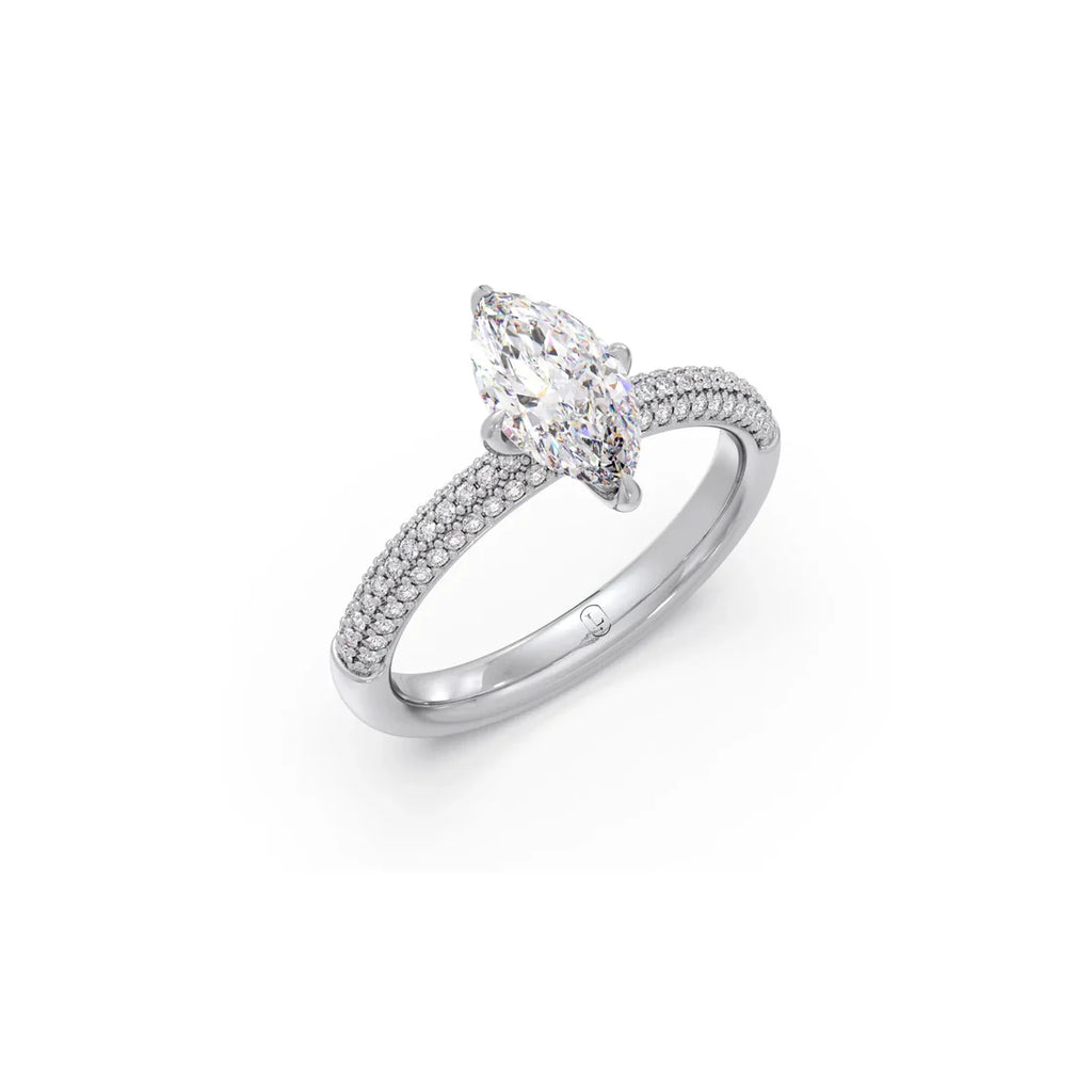 Marquise Diamond Engagement Ring in Yellow Gold – Pave Band Ring for Women