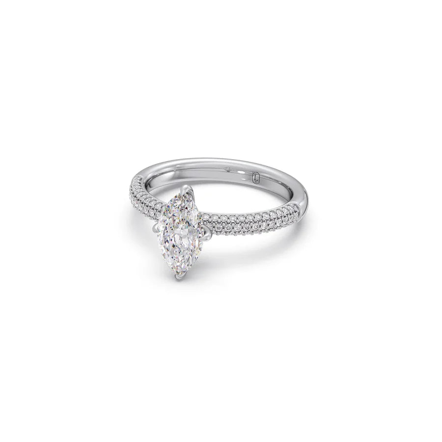 Marquise Diamond Engagement Ring in Yellow Gold – Pave Band Ring for Women