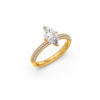 Marquise Diamond Engagement Ring in Yellow Gold – Pave Band Ring for Women