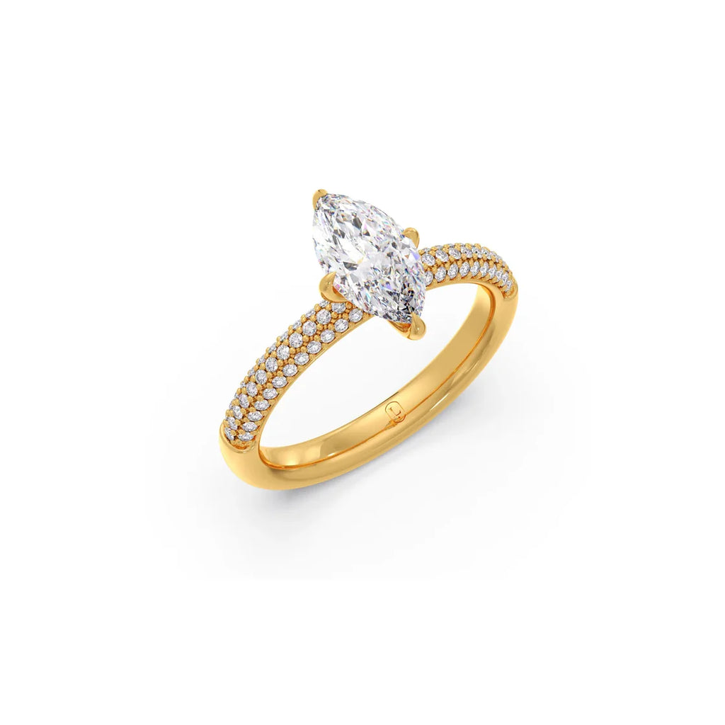 Marquise Diamond Engagement Ring in Yellow Gold – Pave Band Ring for Women