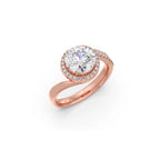 Rose Gold Swirl Diamond Halo Ring – Sparkling Round Cut Solitaire in Twisted Band