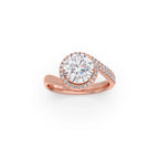 Rose Gold Swirl Diamond Halo Ring – Sparkling Round Cut Solitaire in Twisted Band