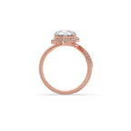 Rose Gold Swirl Diamond Halo Ring – Sparkling Round Cut Solitaire in Twisted Band