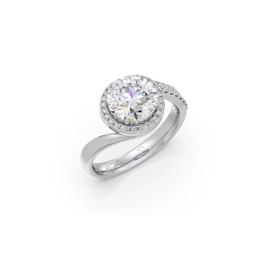 Rose Gold Swirl Diamond Halo Ring – Sparkling Round Cut Solitaire in Twisted Band