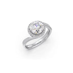 Rose Gold Swirl Diamond Halo Ring – Sparkling Round Cut Solitaire in Twisted Band