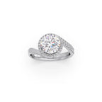 Rose Gold Swirl Diamond Halo Ring – Sparkling Round Cut Solitaire in Twisted Band
