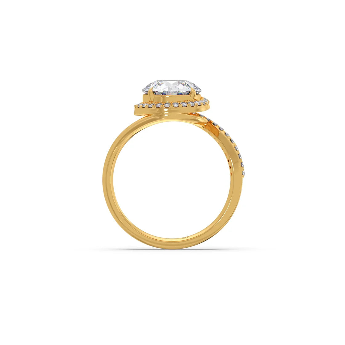 Rose Gold Swirl Diamond Halo Ring – Sparkling Round Cut Solitaire in Twisted Band