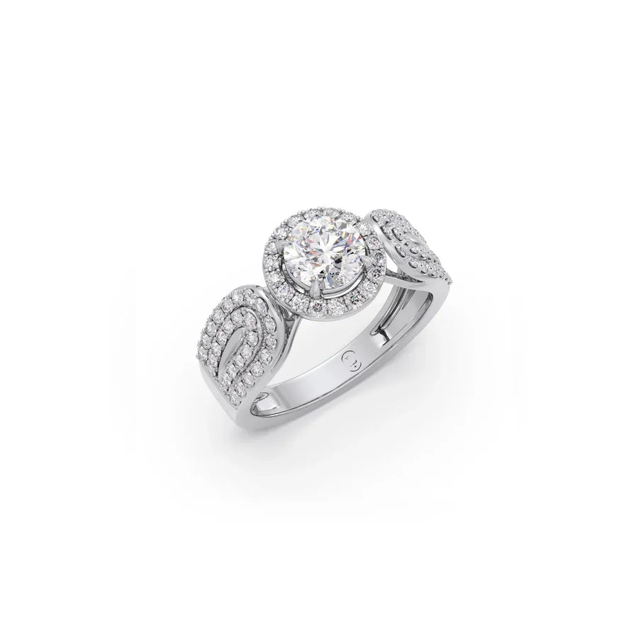 Designer Halo Diamond Ring for Women – Round Cut Center Stone