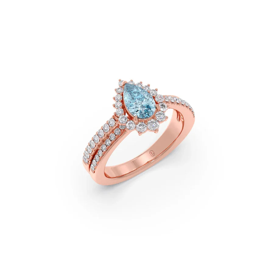 Teardrop Blue Gemstone Ring in Yellow Gold – Elegant Statement Ring with Diamonds