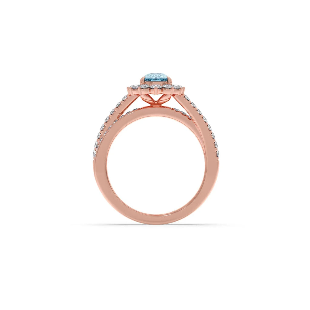 Teardrop Blue Gemstone Ring in Yellow Gold – Elegant Statement Ring with Diamonds