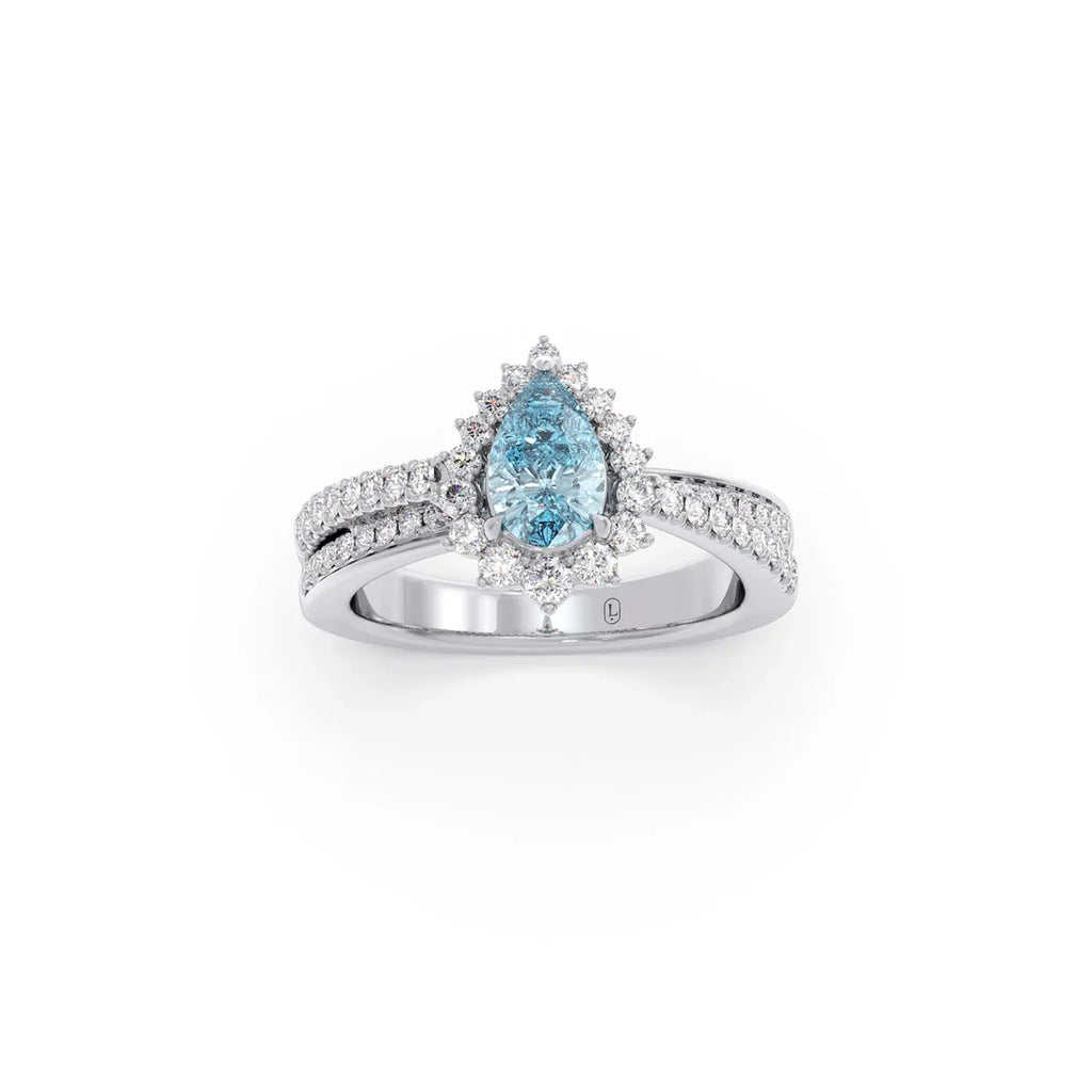 Teardrop Blue Gemstone Ring in Yellow Gold – Elegant Statement Ring with Diamonds