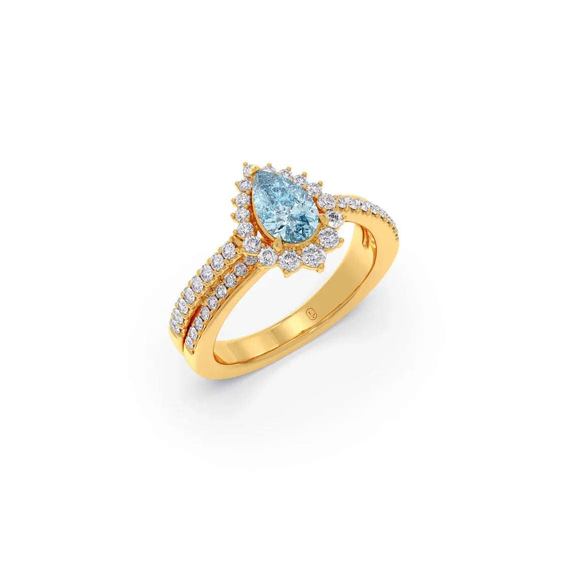 Teardrop Blue Gemstone Ring in Yellow Gold – Elegant Statement Ring with Diamonds