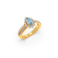 Teardrop Blue Gemstone Ring in Yellow Gold – Elegant Statement Ring with Diamonds
