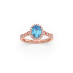 Blue Oval Gemstone Ring in Yellow Gold – Halo Diamond Design
