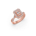 Geometric Diamond Ring for Women – Yellow Gold Rectangle Halo Style