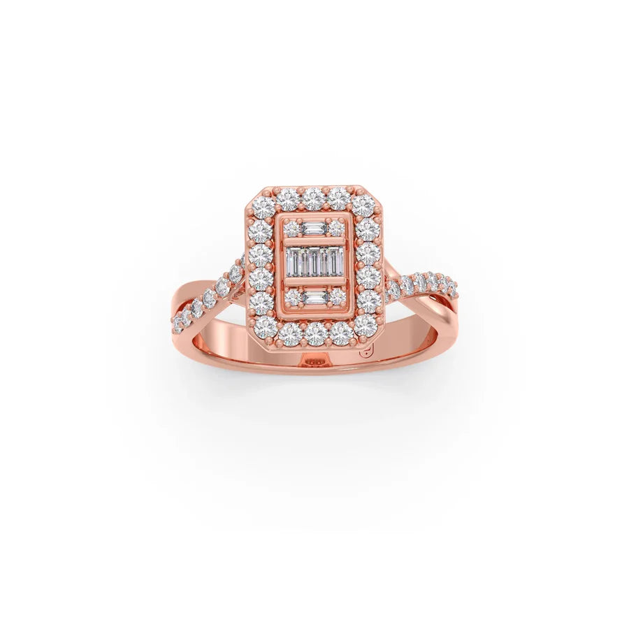 Geometric Diamond Ring for Women – Yellow Gold Rectangle Halo Style