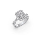 Geometric Diamond Ring for Women – Yellow Gold Rectangle Halo Style