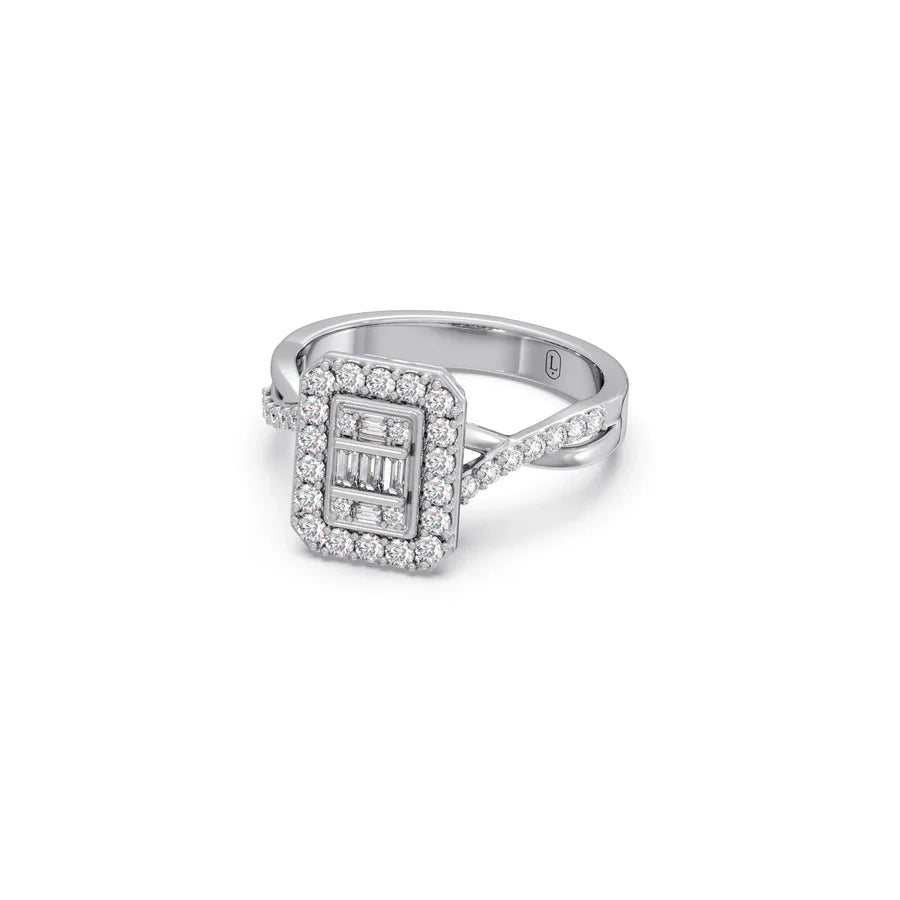 Geometric Diamond Ring for Women – Yellow Gold Rectangle Halo Style