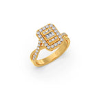 Geometric Diamond Ring for Women – Yellow Gold Rectangle Halo Style