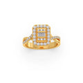 Geometric Diamond Ring for Women – Yellow Gold Rectangle Halo Style