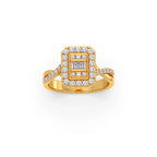 Geometric Diamond Ring for Women – Yellow Gold Rectangle Halo Style