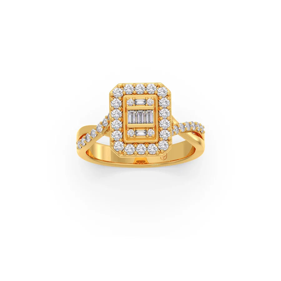 Geometric Diamond Ring for Women – Yellow Gold Rectangle Halo Style