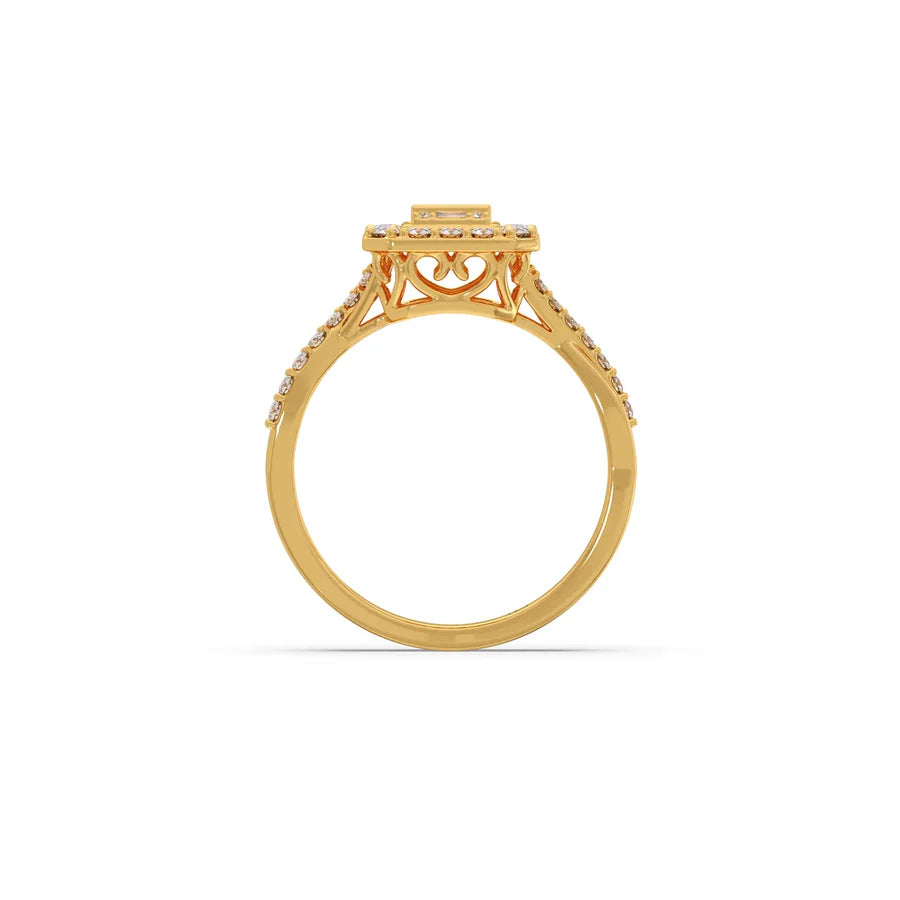 Geometric Diamond Ring for Women – Yellow Gold Rectangle Halo Style