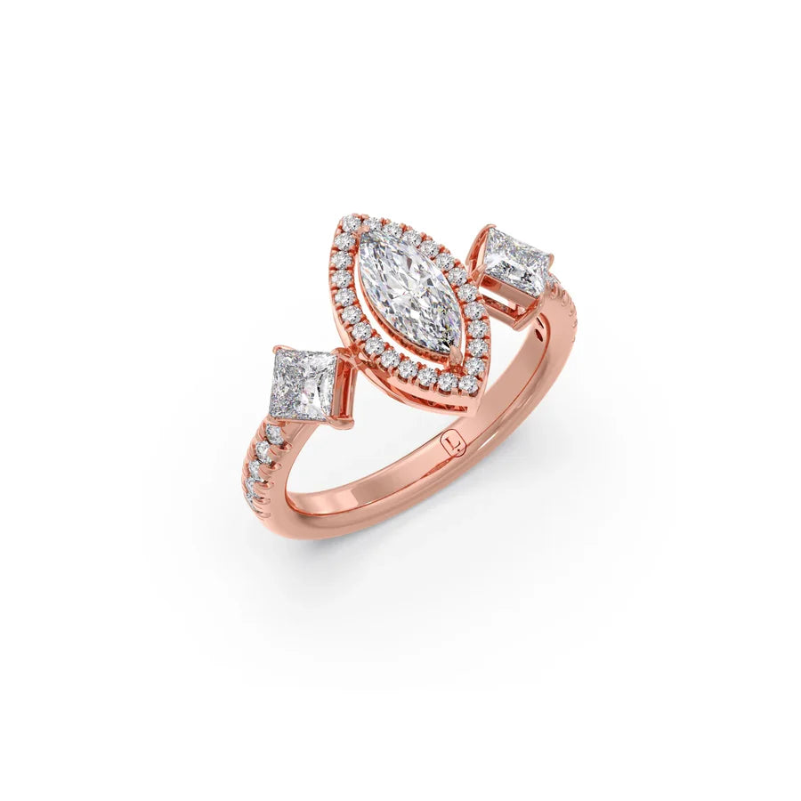 Marquise & Princess Diamond Ring in Yellow Gold – Elegant Designer Look