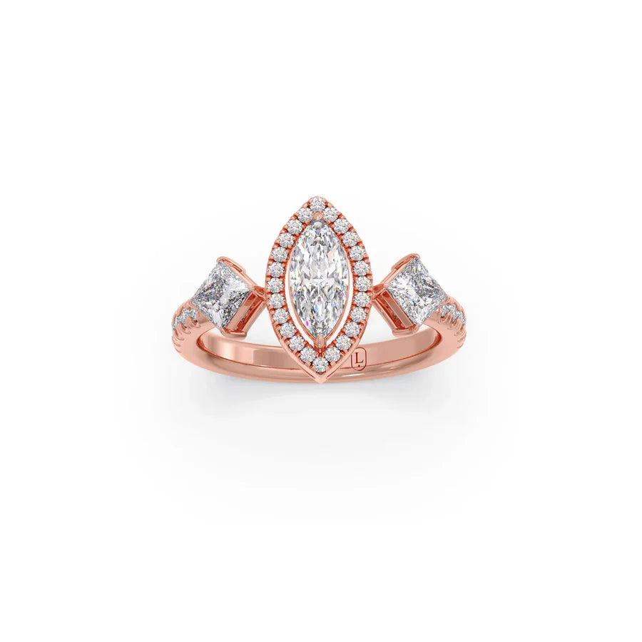 Marquise & Princess Diamond Ring in Yellow Gold – Elegant Designer Look