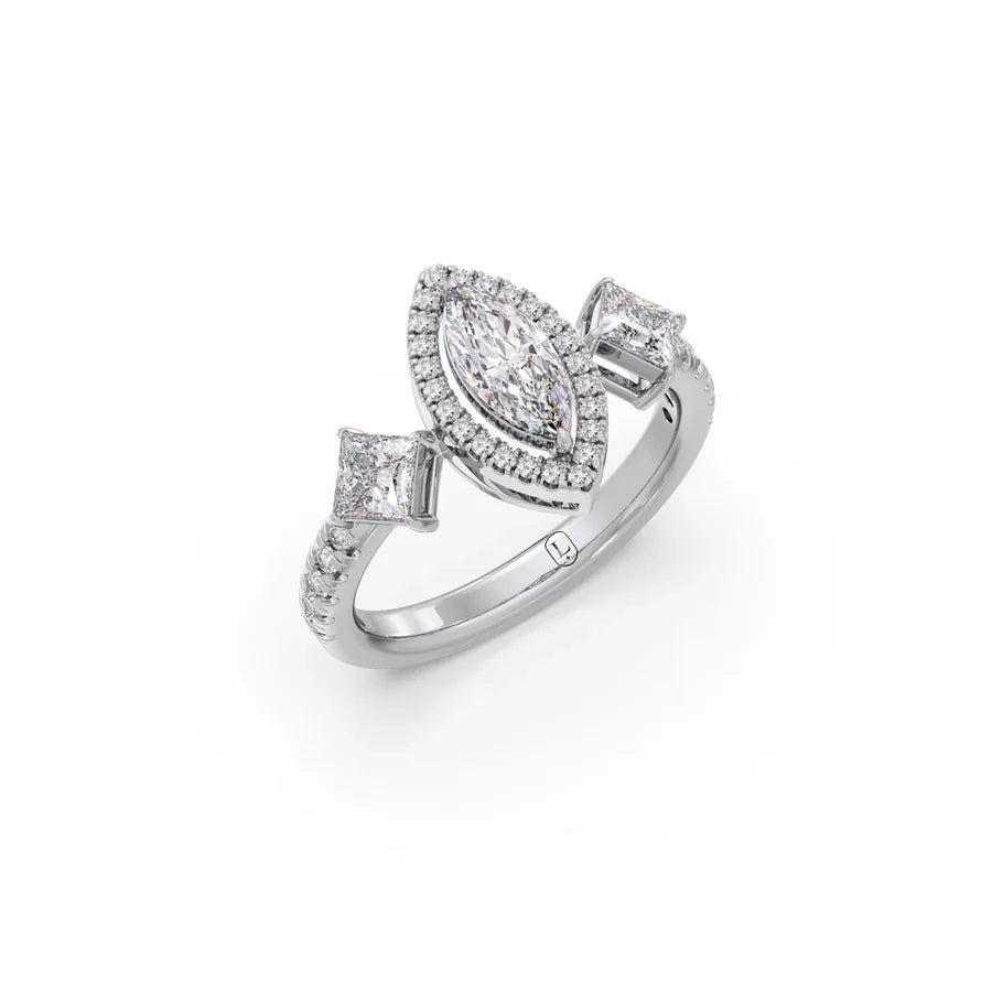 Marquise & Princess Diamond Ring in Yellow Gold – Elegant Designer Look