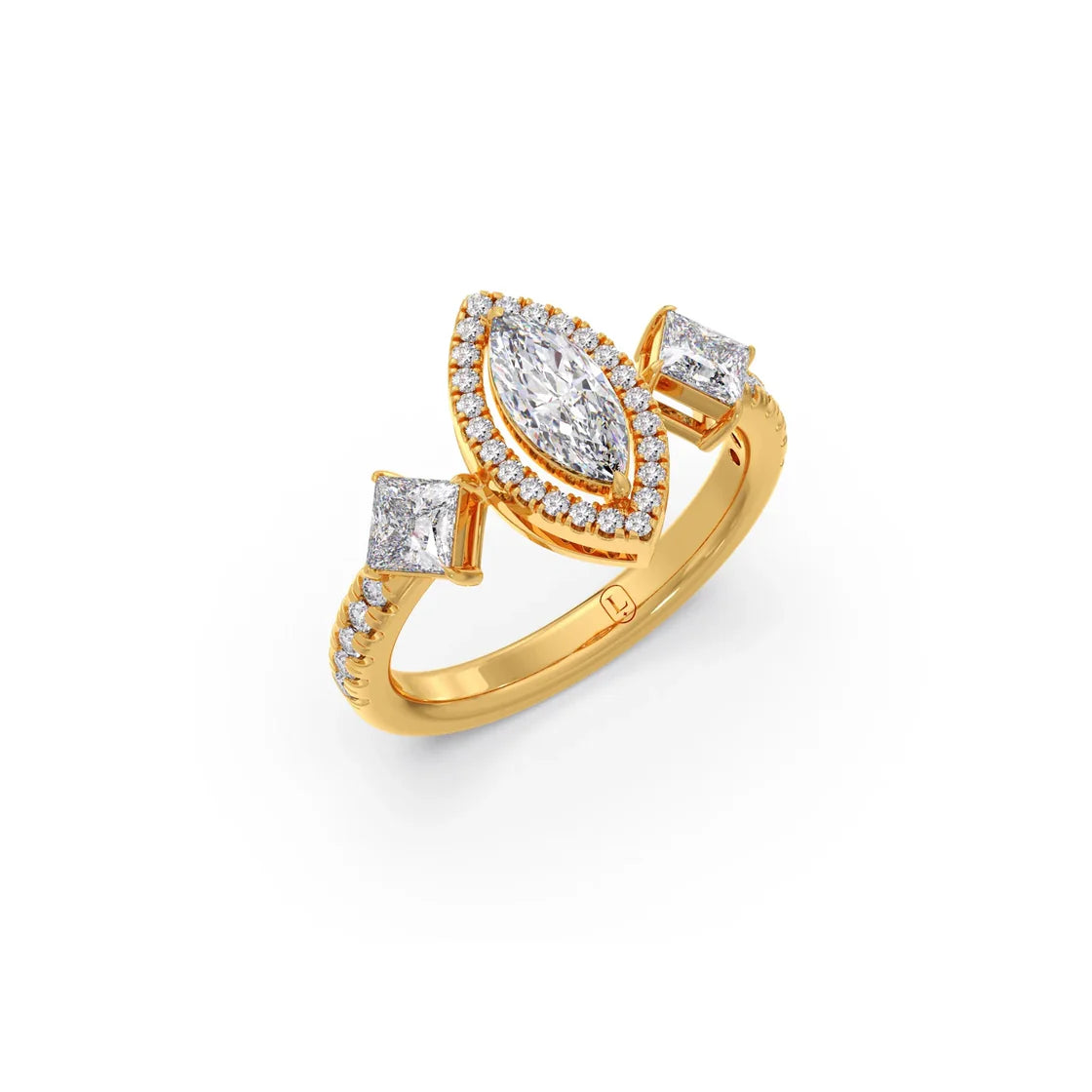 Marquise & Princess Diamond Ring in Yellow Gold – Elegant Designer Look