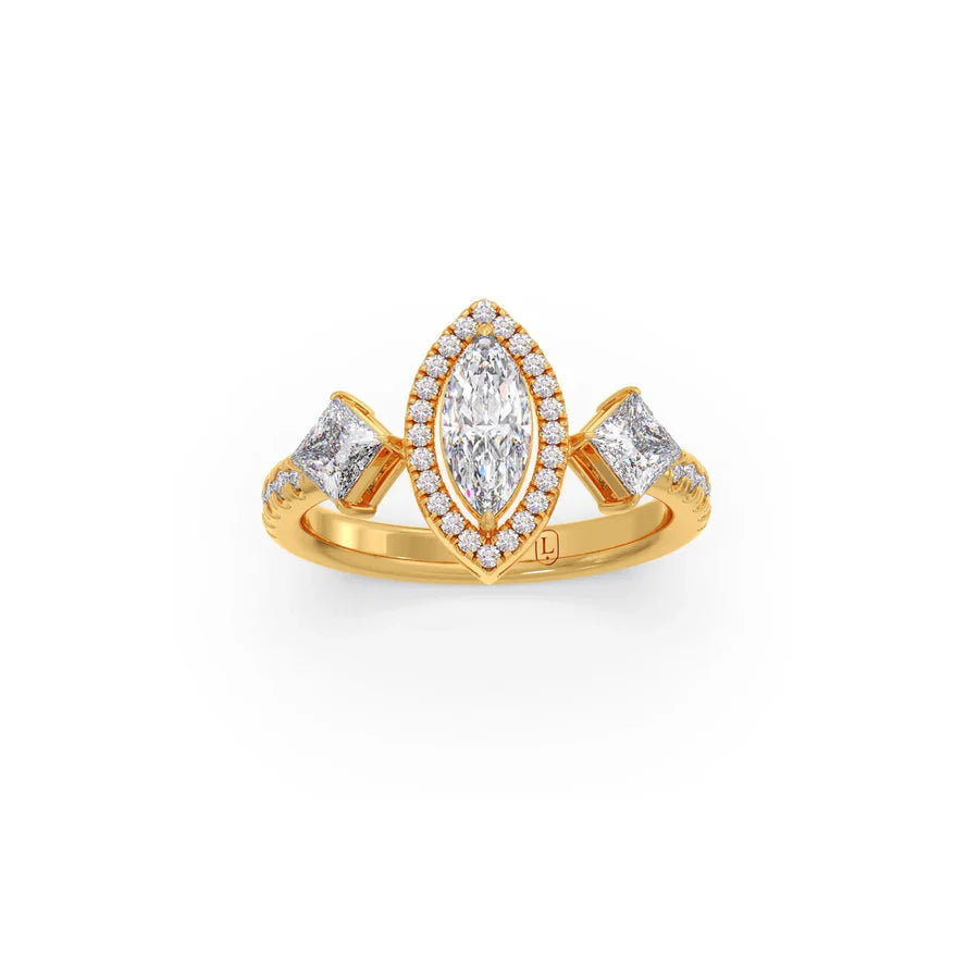 Marquise & Princess Diamond Ring in Yellow Gold – Elegant Designer Look
