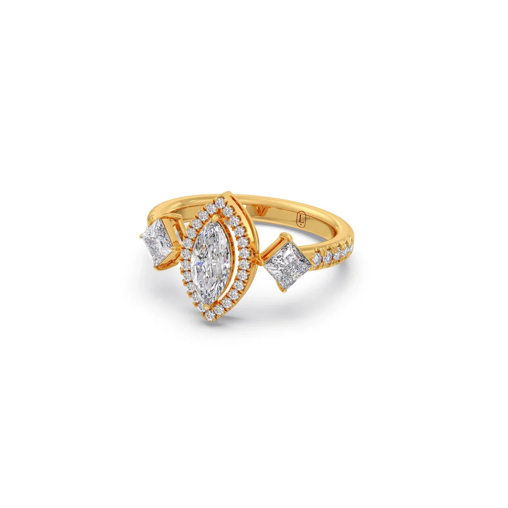 Marquise & Princess Diamond Ring in Yellow Gold – Elegant Designer Look