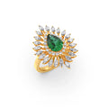 Emerald Statement Ring in Yellow Gold – Designer Peacock Style