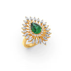 Emerald Statement Ring in Yellow Gold – Designer Peacock Style
