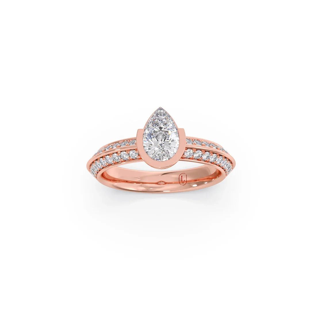 Pear Shaped Diamond Ring in Yellow Gold – Split Band with Halo Sparkle