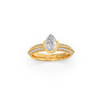 Pear Shaped Diamond Ring in Yellow Gold – Split Band with Halo Sparkle