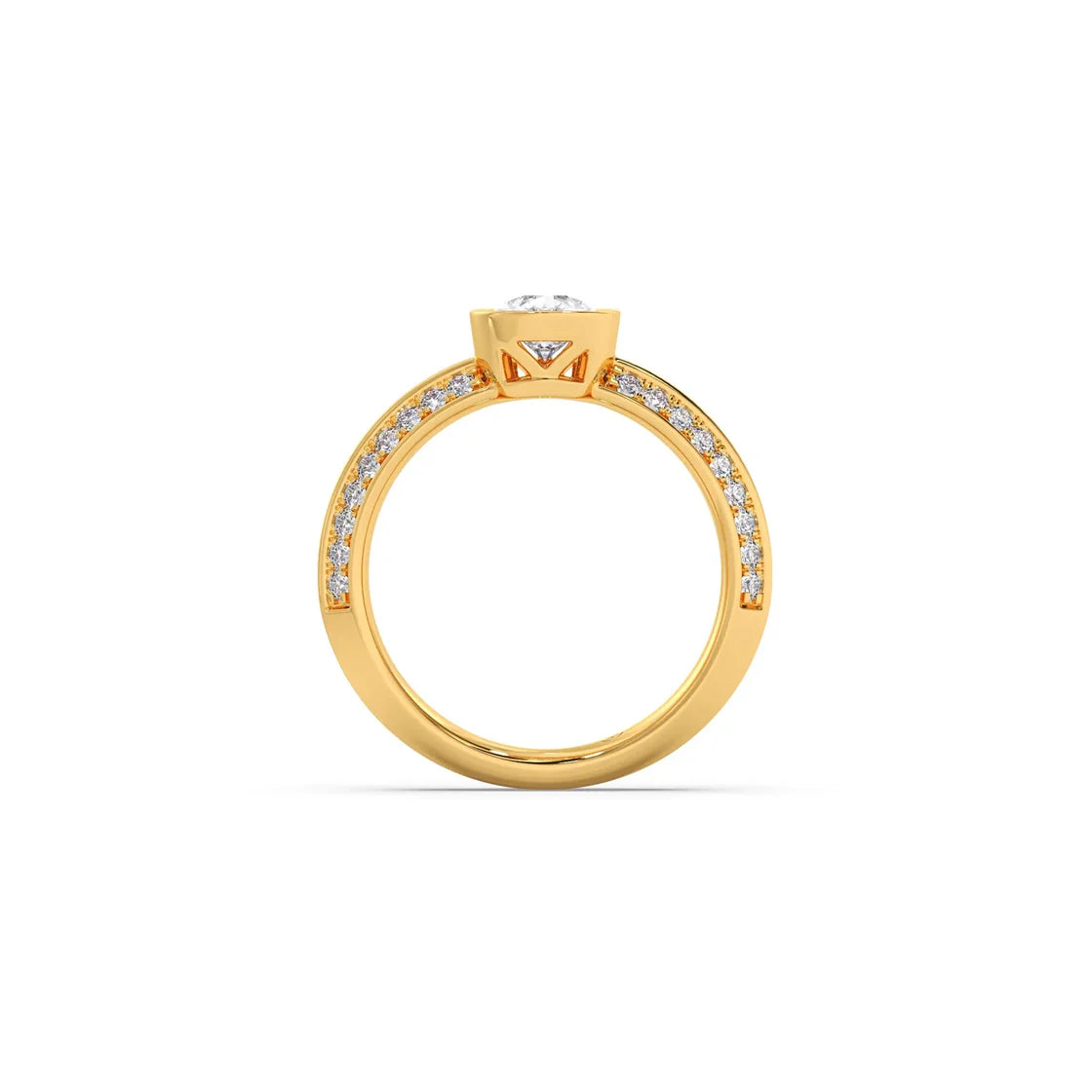 Pear Shaped Diamond Ring in Yellow Gold – Split Band with Halo Sparkle