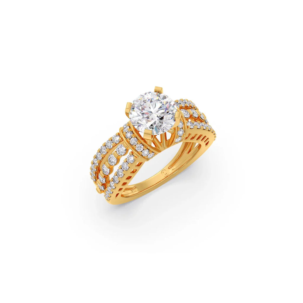 Diamond Engagement Ring – Yellow Gold with Intricate Design & Round Lab-Grown Diamond