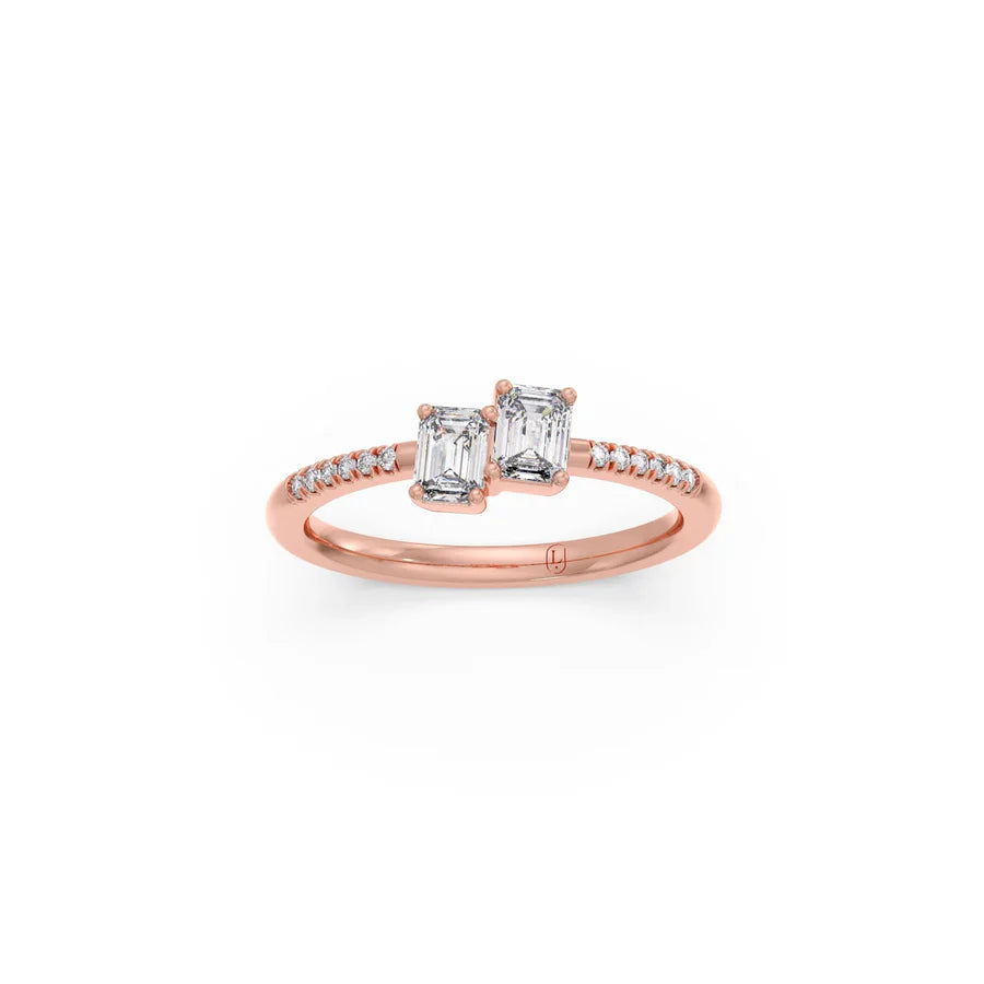 Double Emerald-Cut Diamond Ring in Yellow Gold – Dainty & Elegant Stackable Band